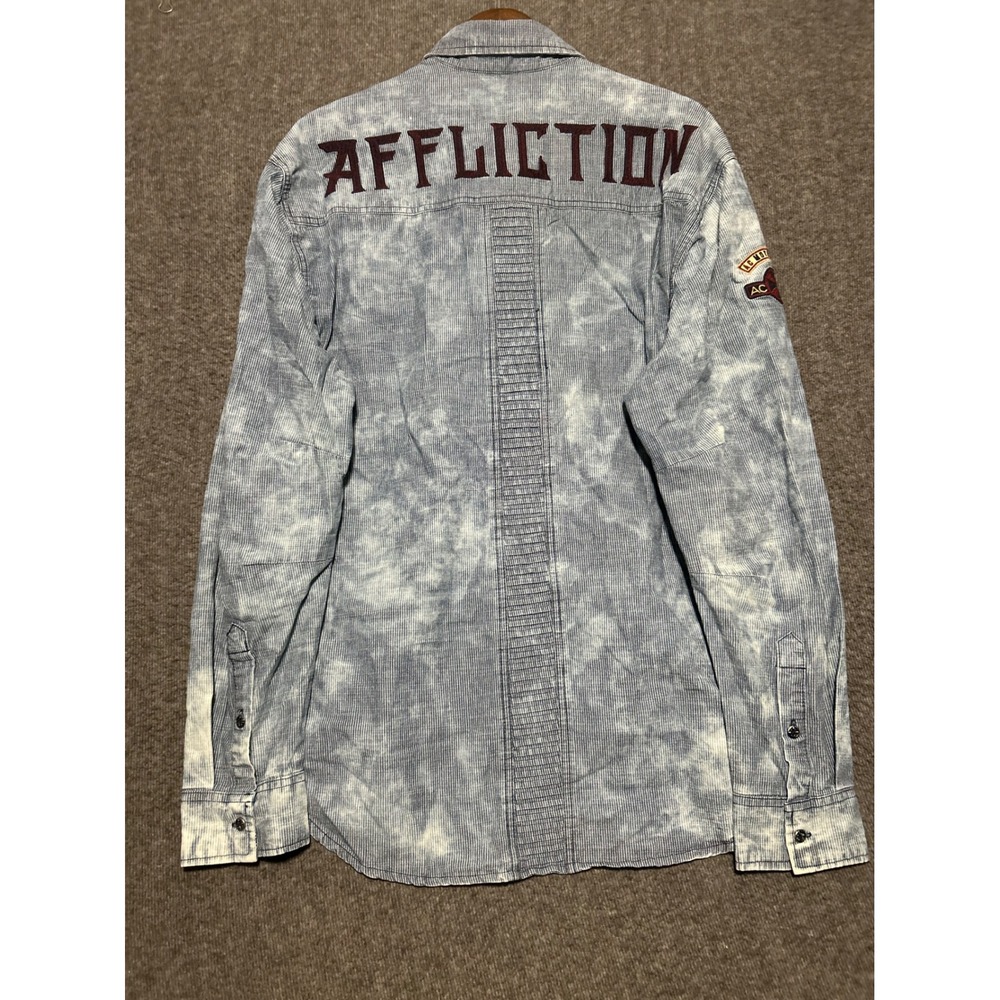 Affliction limited edition spell out button up shirt acid wash embroidery Y2K